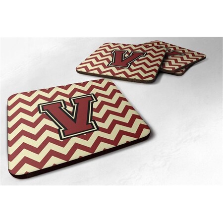 Carolines Treasures Letter V Chevron Maroon and Gold Foam Coaster, Set of 4 CJ1061-VFC